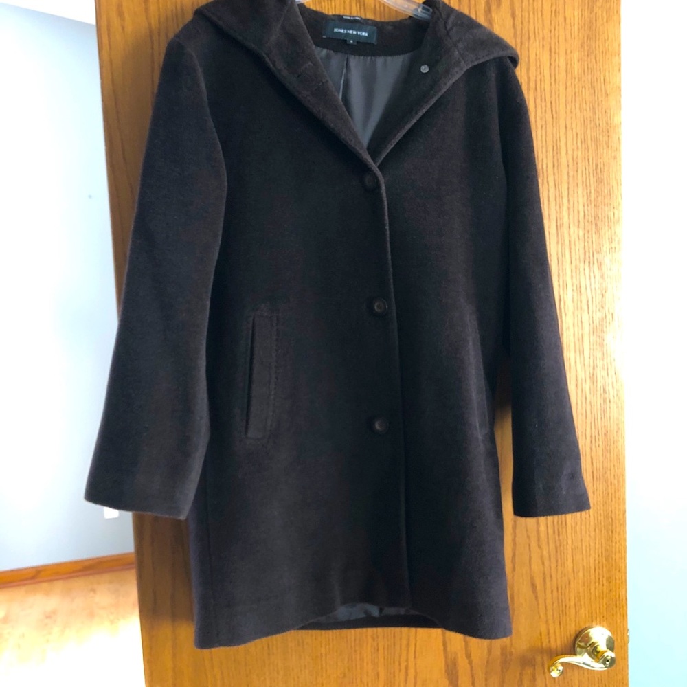 Dark brown wool blend coat.